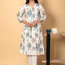 Readiprint Ethnic Motifs Printed Pleated V-Neck A-Line Kurta With Trousers-image-59