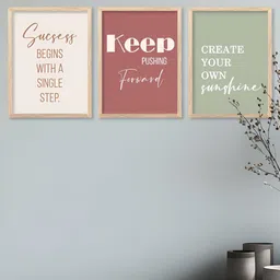 Kotart Brown & White 3 Pieces Typography Printed Wooden Wall Arts-picture-10