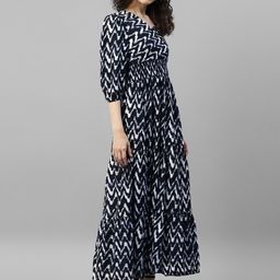 Krunal Raiyani Chevron Printed Tiered V-Neck Fit & Flare Maxi Dress-picture-5