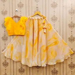 JOVK DESIGN Girls Tie And Dye Printed V Neck Georgette Blouse & Lehenga image 2