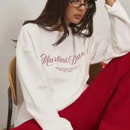 LULU & SKY Women Typography Printed Pure Cotton T-shirt image 4