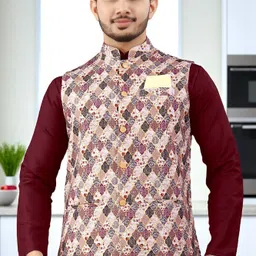 trust ous Men Cotton Blend Kurta Pyjama Ethnic Jacket Set image 2