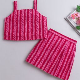 The Magic Wand Girls Printed Sleeveless Pure Cotton Top With Skirt-picture-47