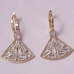 Ashnera Gold-Plated Stainless Steel American Diamond Geometric Earrings-image-1
