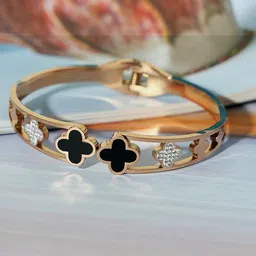 STYOLLO Stainless Steel Rose Gold-Plated Artificial Stones Studded Bangle-Style Bracelet-picture-13