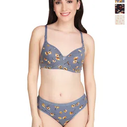 Liigne Pack Of 3 Women Everyday Printed Padded Bra Pure Cotton Lingerie Set-image-19