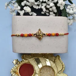 MEIRA JEWELLERY Set Of 2 Kundan & Beaded Rakhis With Greeting Card & Roli Chawal image 3