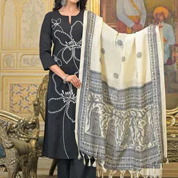 The Hope Floral Thread Work Notch Neck Pure Cotton Kurta with Palazzos & Dupatta image 5