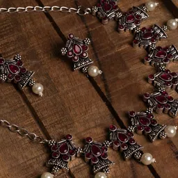 House of Nimriti Silver-Tone Brass-Plated Oxidised Jewellery Set-image-51