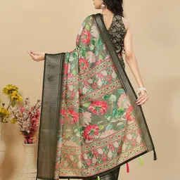 J 6 DESIGNER Floral Printed Zari Block Print Saree image 2