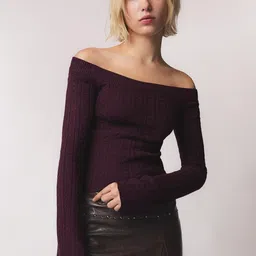 Bershka Women Self Design Off Shoulder Pullover-picture-38