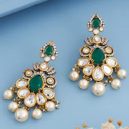 Kushal's Fashion Jewellery Women Green Victorian-Plated Ethnic Kundan Drop Earrings-picture-50
