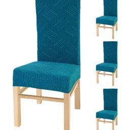 Yellow Weaves Blue 4 Pieces Textured Jacquard Elasticated Stretchable Chair Covers image 1