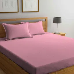 Aura Pink Striped 300 TC King Bedsheet with 2 Pillow Covers-image-33