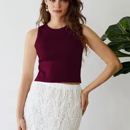 CILIMILI Women Pack Of 2 Round Neck Ribbed Tank Crop Top-image-4