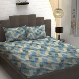YaAkholic Blue Geometric Microfiber 210 TC Fitted Double Queen Bedsheet Set-1.98mx1.82m-picture-11