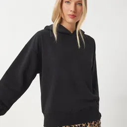 Happiness istanbul Women Solid Hooded Long Sleeves Oversized Sweatshirt image 2