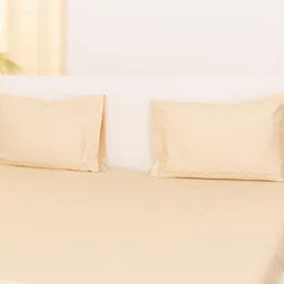 Oyvu Beige Self Design Cotton 700TC Queen Bedsheet & 2 Pillow Covers 78 x 60 Inch image 5