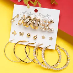 YouBella Pack Of 9 Gold-Plated Contemporary Shaped Hoop Earrings-picture-18