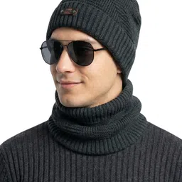 iSWEVEN Unisex Woollen Beanie With Scarf image 4