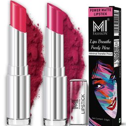 MI FASHION Set Of 2 Matte Long Lasting Lipstick - 3.5 g Each - Magenta Rush & Rose Pink-picture-0