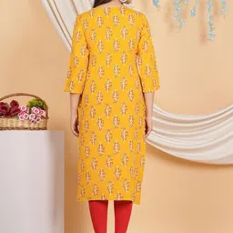 KALINI Floral Printed Round Neck Three-Quarter Sleeves Regular Mirror Work Straight Kurta image 3