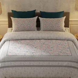 BELLA CASA Grey & Peach-Coloured Ethnic Motifs 210 TC King Bedsheet with 2 Pillow Covers image 3