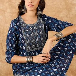 Indo Era Ethnic Motifs Printed Straight Sequinned Kurta with Trousers-picture-15