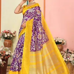 Lookmark Floral Printed Zari Saree With Blouse Piece image 4