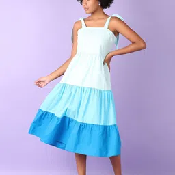 LIMEROAD Women Colourblocked Square Neck Fit & Flare Dress image 3