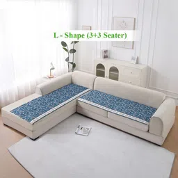 HOKIPO LiefNest Blue 2 Pcs Printed Holland Velvet L Shape 6 Seater Sofa Cover With Filling-image-36