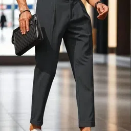 COVZ Men Mid-Rise Classic Slim Fit Easy Wash Gurkha Pleated Trousers-image-97