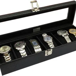 chestkraft Portable 6 Slots Watch Organiser Box made in Faux leatherette &Suede Watch Box image 2