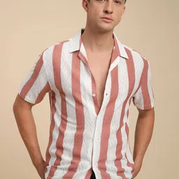 THE BEETEL HOUSE Men Relaxed Regular Fit Cuban Collar Vertical Striped Casual Shirt-picture-10