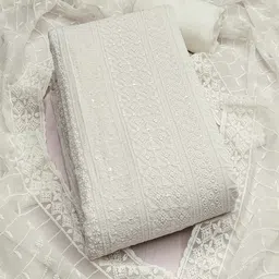 Peachmode Floral Embroidered Sequinned Silk Georgette Unstitched Dress Material-picture-27