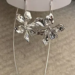 KRENOZ Silver-Plated Floral Textured Hook Design Drop Earrings image 5