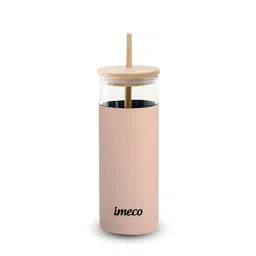 IMECO ECO-SIPPER Beige Glass Single Wall Vacuum Water Bottle With Bamboo Lid & Straw 450ml-picture-14