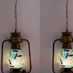 SOMIL Gold-Toned & White 2 Pieces Textured Lantern Ceiling Lamps-picture-31