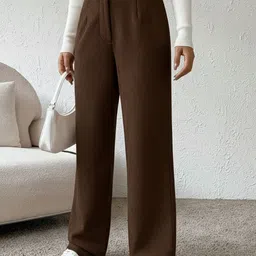 DIMPY GARMENTS Women Solid Comfort Regular Fit High-Rise Easy Wash Trousers image 2