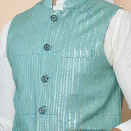 See Designs Men Embroidered Regular Sequinned Pure Cotton Kurta with Pyjamas image 5