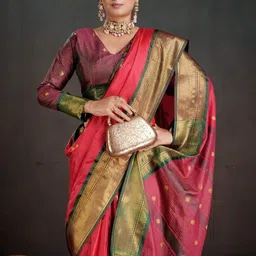 PEENGAX Woven Design Zari Silk Blend Handloom Kanjeevaram Saree image 2