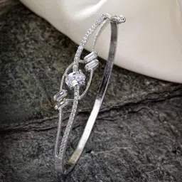 ZENEME Women Brass American Diamond Rhodium-Plated Bangle-Style Bracelet-image-57