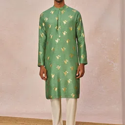 Masaba Men Floral Printed Regular Raw Silk Kurta with Trousers-picture-11