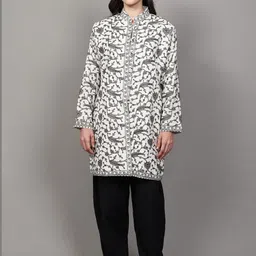 Exotic India Women Woollen Longline Open Front Jacket with Embroidered-picture-47