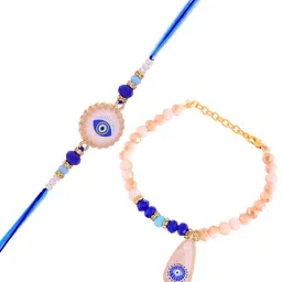 Aapno Rajasthan Set Of 2 Bhaiya Bhabhi Stones Studded & Beaded Evil Eye Thread Rakhis image 4