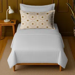 MAYFAIR HOMES LONDON White & Beige Pure Cotton 120 TC Single Bedsheet Set 1.52cm X 2.24cm-image-4