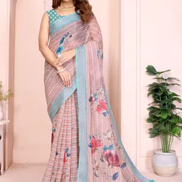 Moda Rapido Floral Zari Linen Blend Saree-picture-21