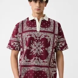The Souled Store Men Abstract Printed Polo Collar Cotton Oversized T-shirt-picture-33