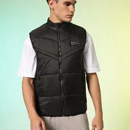 HRX by Hrithik Roshan Solid Mock Collar Puffer Jacket image 3