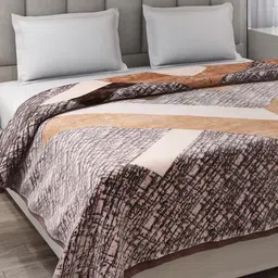 Monte Carlo Brown Geometric Printed Heavy Winter 300 GSM Double Bed Blanket-image-74